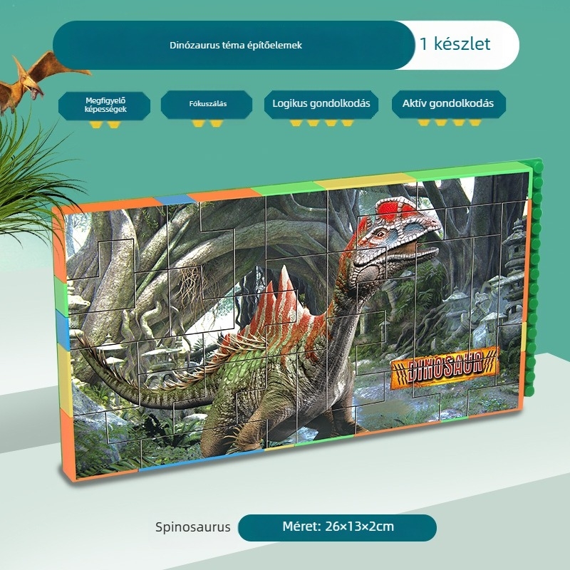 Dinoszaurusz 3D műanyag puzzle‑blokkok – DIY, 7–14 éveseknek