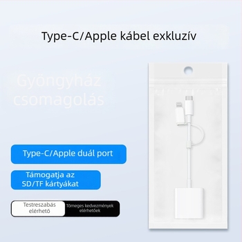 Külső kétportos SD/TF kártyaolvasó okostelefonokhoz és számítógépekhez, kompatibil iPhone 15-tel és Huawei telefonokkal, Type-C/Apple interfész