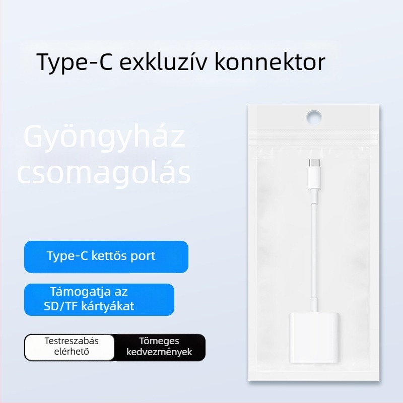 Külső kétportos SD/TF kártyaolvasó okostelefonokhoz és számítógépekhez, kompatibil iPhone 15-tel és Huawei telefonokkal, Type-C/Apple interfész