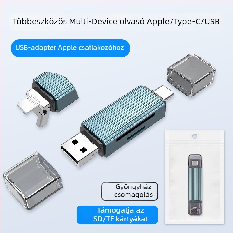 Külső kétportos SD/TF kártyaolvasó okostelefonokhoz és számítógépekhez, kompatibil iPhone 15-tel és Huawei telefonokkal, Type-C/Apple interfész