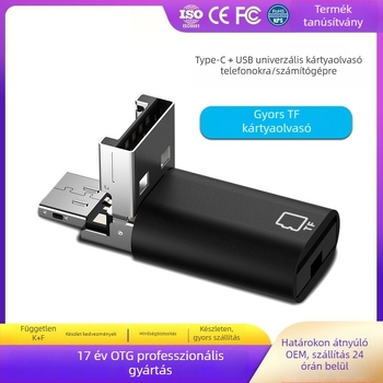 TF kártyaolvasó 2 az 1-ben USB, Type-C és Lightning interfészekkel okostelefonokhoz és tabletekhez