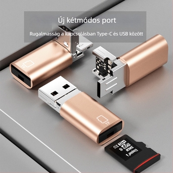TF kártyaolvasó 2 az 1-ben USB, Type-C és Lightning interfészekkel okostelefonokhoz és tabletekhez