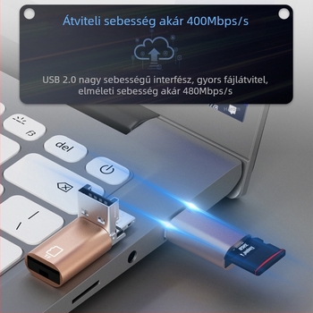 TF kártyaolvasó 2 az 1-ben USB, Type-C és Lightning interfészekkel okostelefonokhoz és tabletekhez