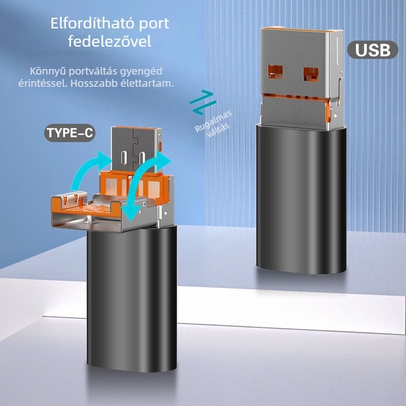 Kettő az egyben kártyaolvasó USB 2.0, TF kártya támogatás, fém ház, mobilokra és számítógépekre