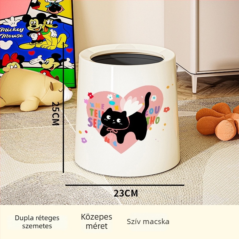 Műanyag hordó alakú szemetes, 12 L+ kapacitás, háztartási használatra, push-típusú nyitás