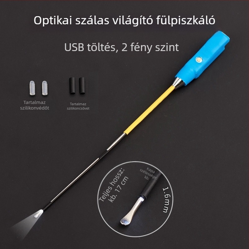 Shunwanjia világító fültisztító kanál vizuális endoszkóppal, USB töltés, rozsdamentes acél