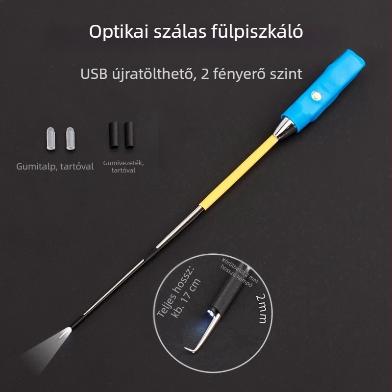 Shunwanjia világító fültisztító kanál vizuális endoszkóppal, USB töltés, rozsdamentes acél