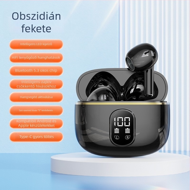 In-ear vezeték nélküli fejhallgató Bluetooth 5.0-val, 10 m hatótávolság, 4–8 órás üzemidő, 360° térhangzás