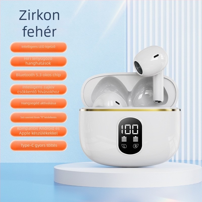 In-ear vezeték nélküli fejhallgató Bluetooth 5.0-val, 10 m hatótávolság, 4–8 órás üzemidő, 360° térhangzás