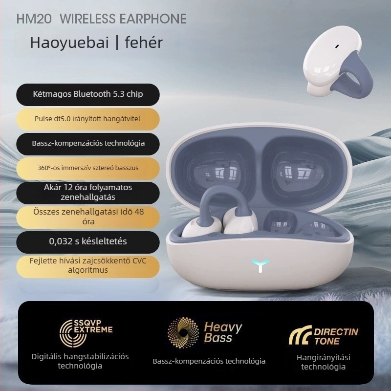 In-ear vezeték nélküli fejhallgató Bluetooth 5.0-val, 10 m hatótávolság, 4–8 órás üzemidő, 360° térhangzás