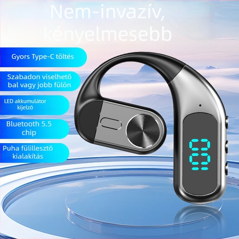 Légvezetéses Bluetooth fülhallgató – egy fülre, fülre hordozható, Bluetooth 5.5, 10 m hatótáv, >8 óra üzemidő