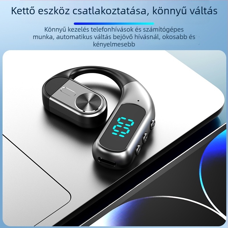 Légvezetéses Bluetooth fülhallgató – egy fülre, fülre hordozható, Bluetooth 5.5, 10 m hatótáv, >8 óra üzemidő