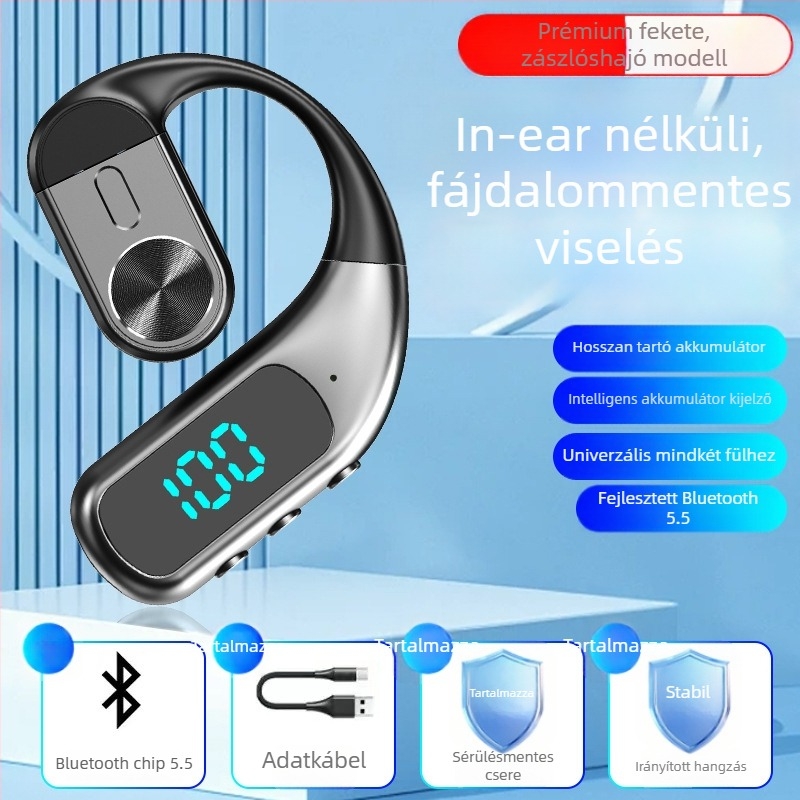 Légvezetéses Bluetooth fülhallgató – egy fülre, fülre hordozható, Bluetooth 5.5, 10 m hatótáv, >8 óra üzemidő