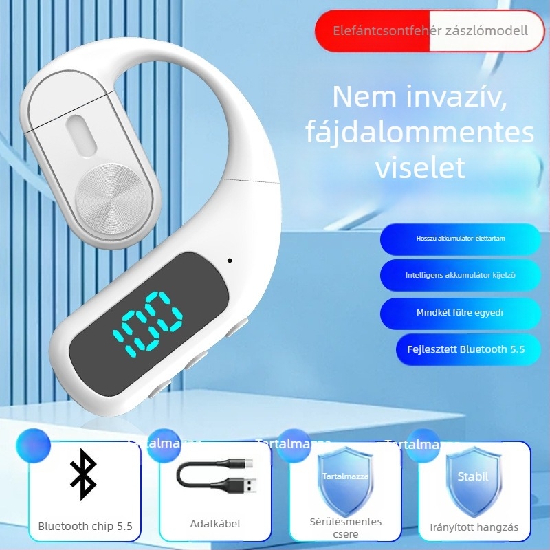 Légvezetéses Bluetooth fülhallgató – egy fülre, fülre hordozható, Bluetooth 5.5, 10 m hatótáv, >8 óra üzemidő