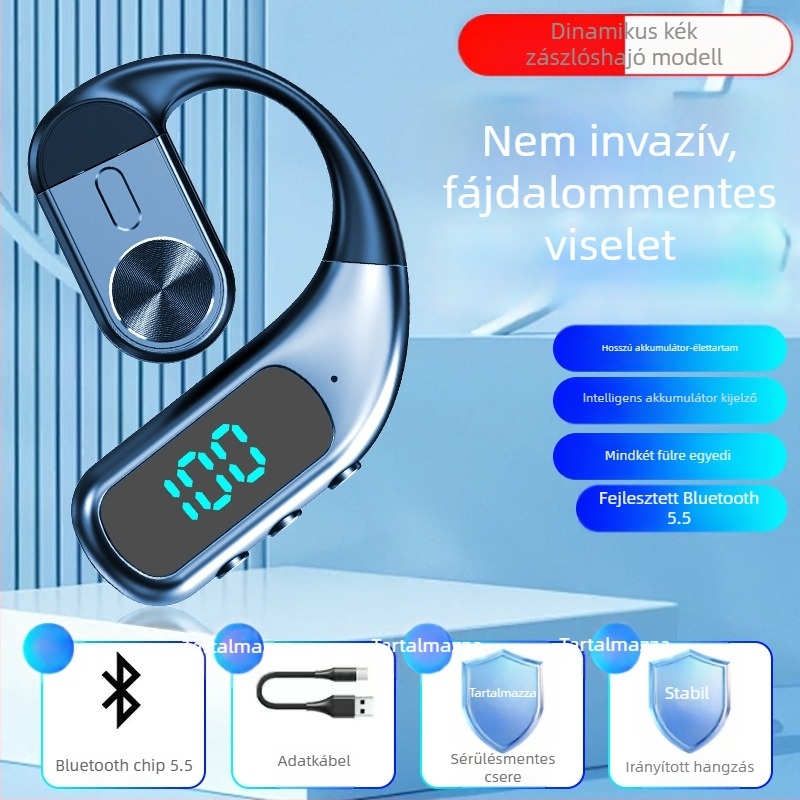 Légvezetéses Bluetooth fülhallgató – egy fülre, fülre hordozható, Bluetooth 5.5, 10 m hatótáv, >8 óra üzemidő