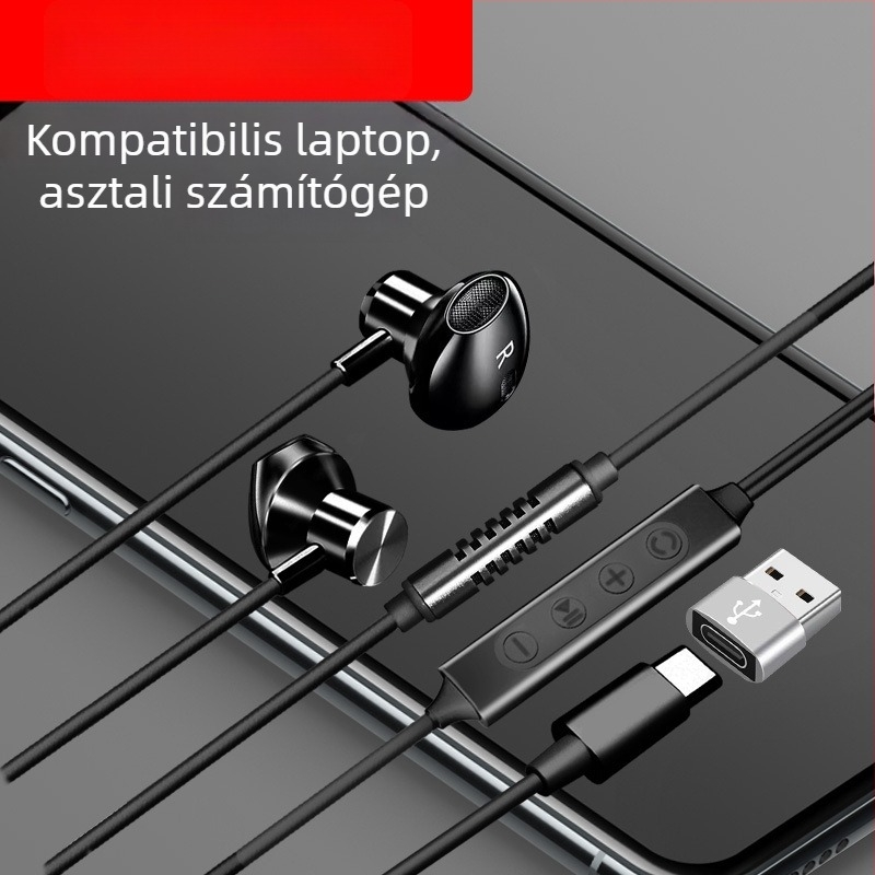 Karoke fejhallgató beépített hangkártyával és mikrofonnal, Type-C csatlakozó, 14,2 mm hangszórók, 1,6 m kábel, vezetékes