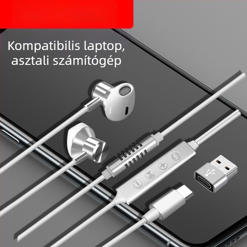 Karoke fejhallgató beépített hangkártyával és mikrofonnal, Type-C csatlakozó, 14,2 mm hangszórók, 1,6 m kábel, vezetékes