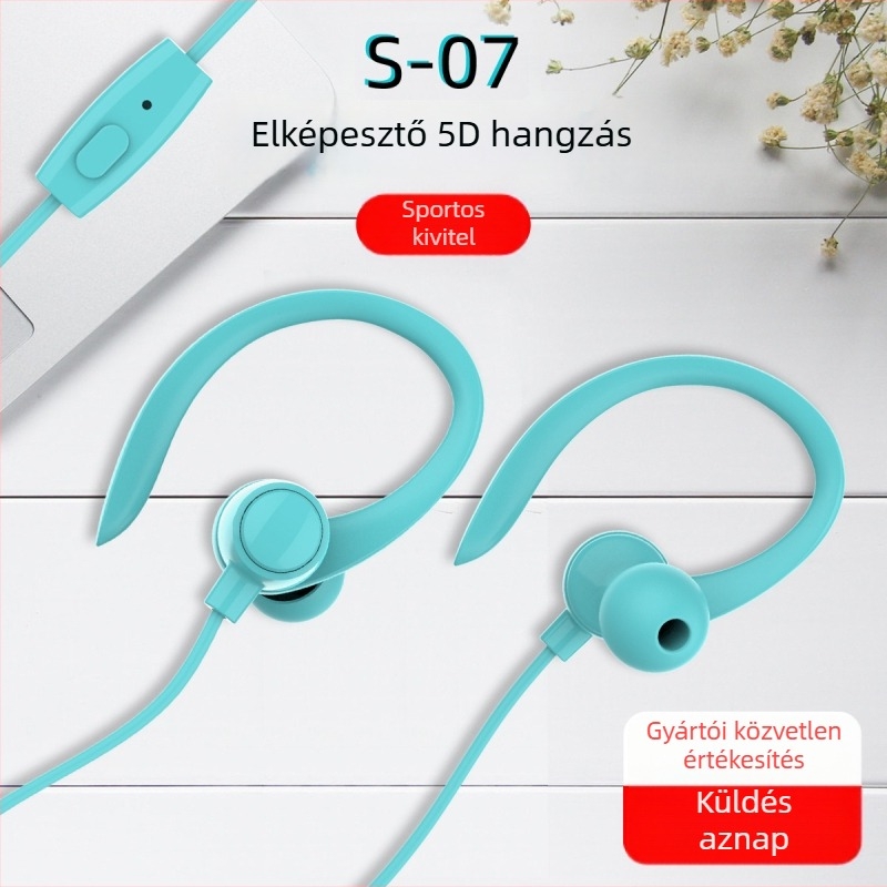 Vezetékes sport fülhallgató S-07, 3,5 mm csatlakozó, frekvenciasáv 20–2000 Hz, impedancia 32 Ω, beépített mikrofon