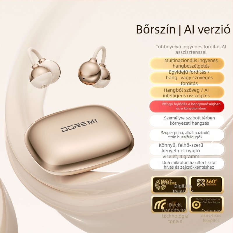 Bluetooth fülhallgató csontvezetéses, fülcsipeszes, nyitott kialakítás, sportos stílus, AI fordítás és szinkron fordítás, akkumulátor élettartam 0–4 óra