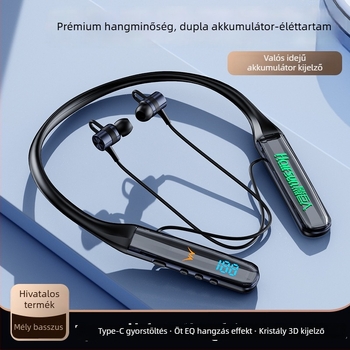 Nyakba akasztható vezeték nélküli Bluetooth fejhallgató digitális kijelzővel, Bluetooth 5.4, 10 m hatótávolság, sztereó, 8+ óra üzemidő