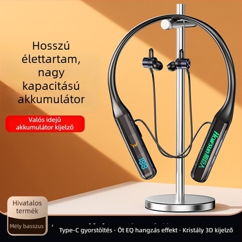 Nyakba akasztható vezeték nélküli Bluetooth fejhallgató digitális kijelzővel, Bluetooth 5.4, 10 m hatótávolság, sztereó, 8+ óra üzemidő