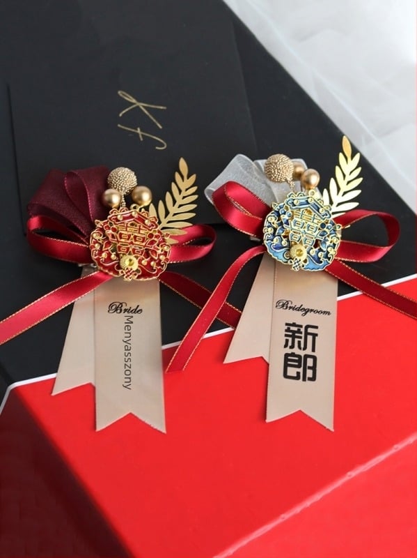 Teljes esküvői corsage készlet a násznép számára, csuklóra való corsage kínai stílusban, ajándékba kész