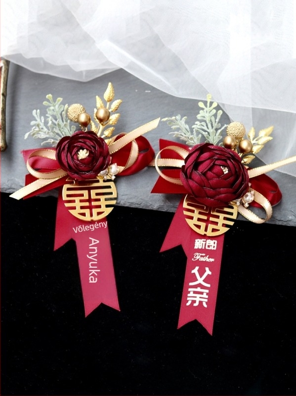 Teljes esküvői corsage készlet a násznép számára, csuklóra való corsage kínai stílusban, ajándékba kész