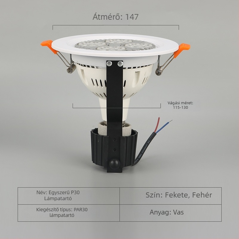 PAR30 lámpaállvány beépített házzal, vasból készült test, modell Simple P30, márka Grishing, alkalmas irodák, bevásárlóközpontok, otthonok és nappalik számára
