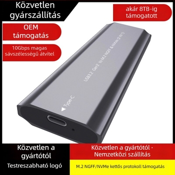 M.2 SSD tokozat USB 3.1 Type-C-vel – Alumíniumötvözet, NGFF/MVMe kettős protokollal, akár 8TB-ig, modell TNP07