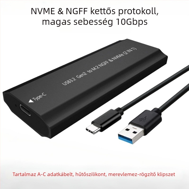 M.2 SSD tokozat USB 3.1 Type-C-vel – Alumíniumötvözet, NGFF/MVMe kettős protokollal, akár 8TB-ig, modell TNP07