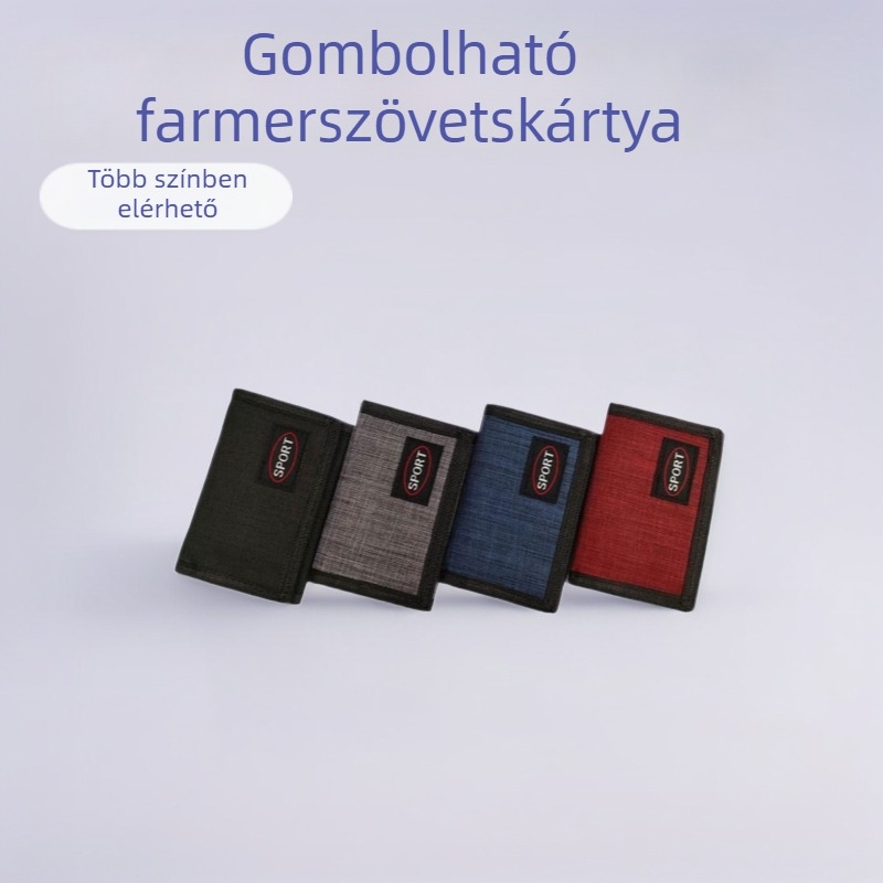 Denim háromrészes pénztárca cipzáras érmetárcával; poliészter bélés; lélegző, vízálló, antibakteriális, kopásálló