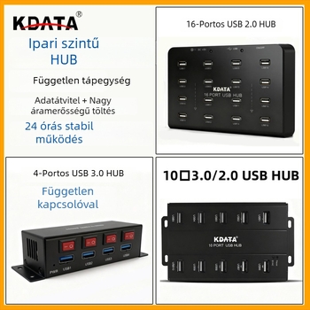 Kdata GH USB 2.0 hub külső tápellátással, 1,8 m kábel, átviteli sebesség 1000 MB/s