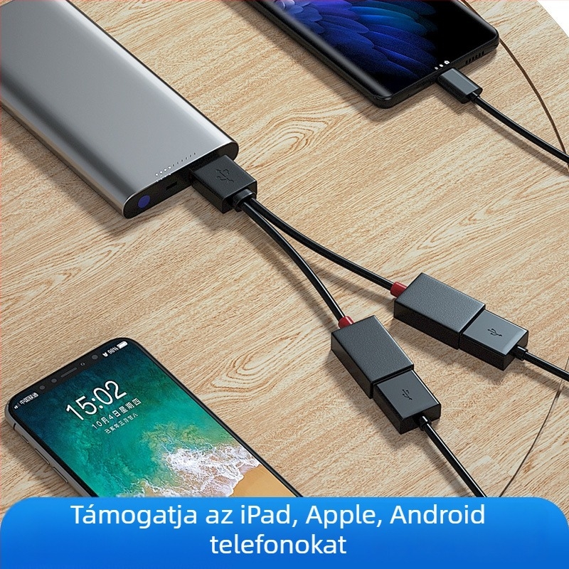 Autós USB 2-portos osztó hub, USB 2.0, kábel 10–12 cm, tápellátás nélkül