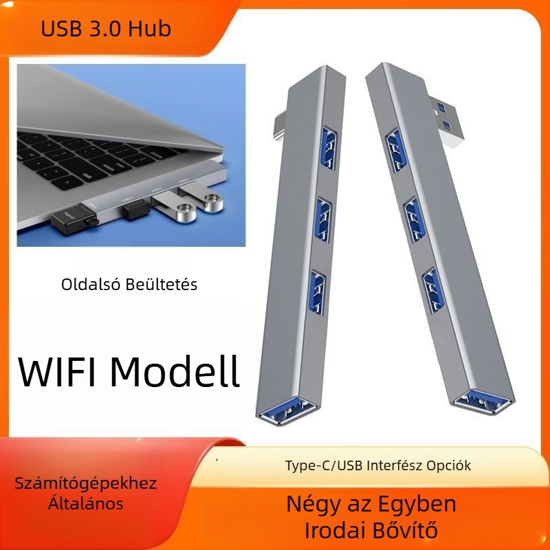 USB 3.0 többportos bővítő laptophoz Type-C bővítő dokkal, 2-portos osztó, külső tápegység nélkül