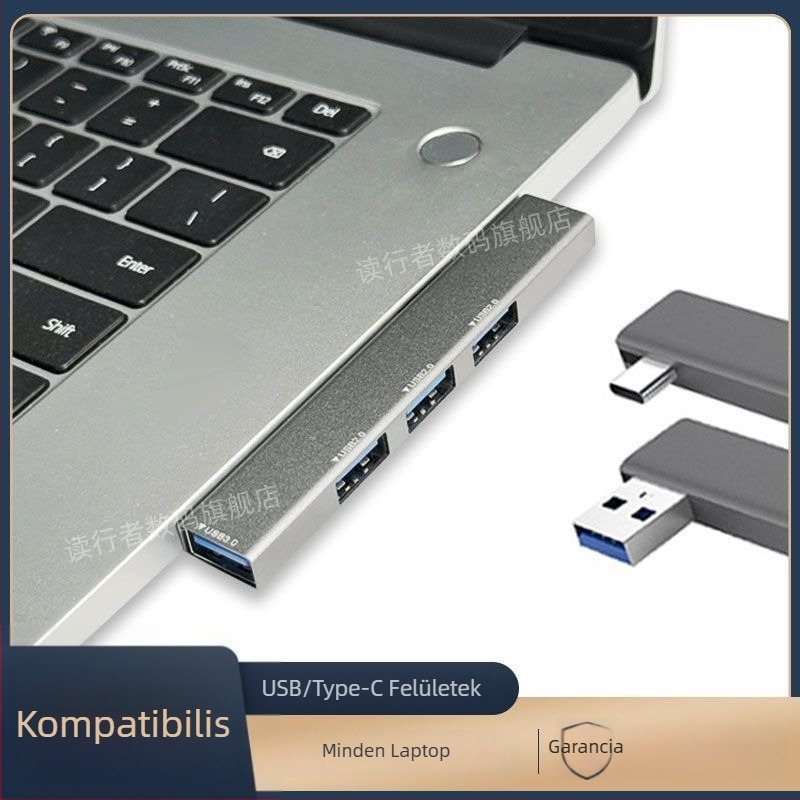 USB 3.0 többportos bővítő laptophoz Type-C bővítő dokkal, 2-portos osztó, külső tápegység nélkül