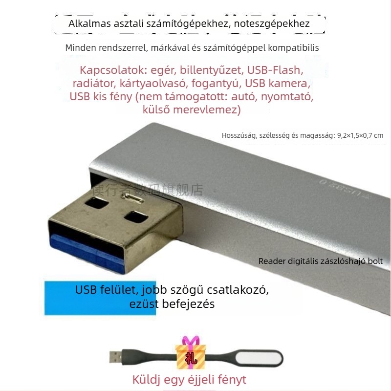 USB 3.0 többportos bővítő laptophoz Type-C bővítő dokkal, 2-portos osztó, külső tápegység nélkül