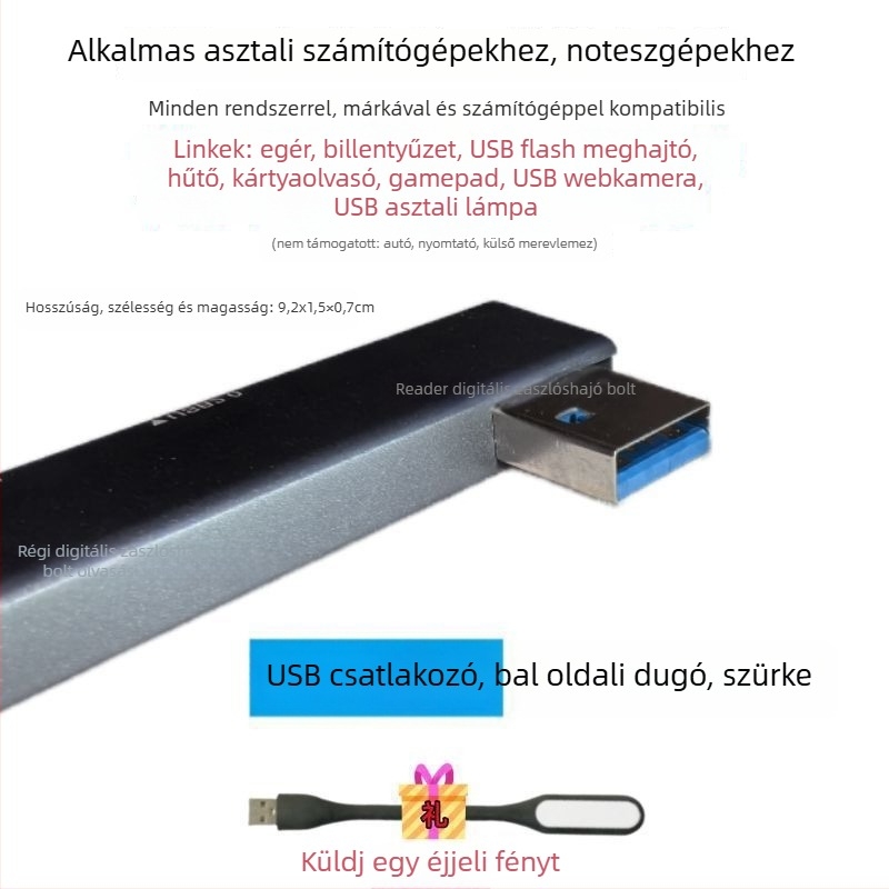 USB 3.0 többportos bővítő laptophoz Type-C bővítő dokkal, 2-portos osztó, külső tápegység nélkül