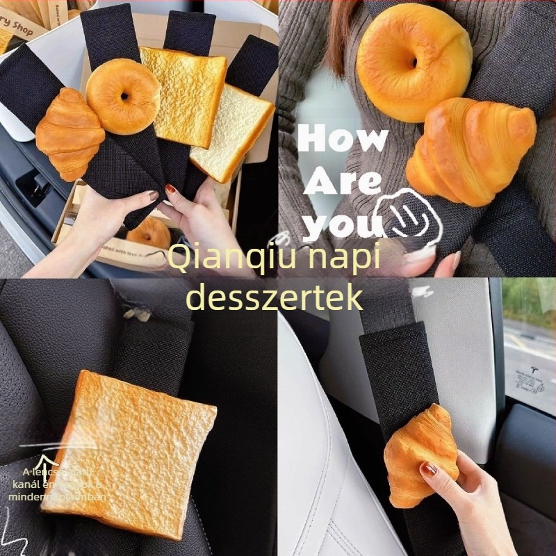 Autóöv vállpárna kreatív bagel dizájnnal, PU anyagból, 120 g, dekoratív kiegészítő, ajándék születésnapra és ünnepekre