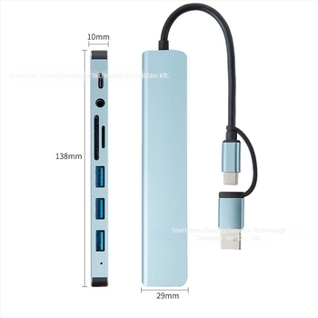 Type-C bővítő dokk 1–5 hubbal és kártyaolvasóval, USB-C interfész, 5GB átviteli sebesség