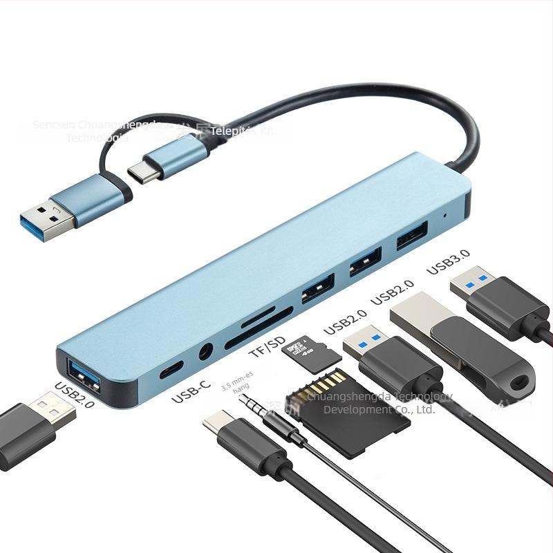 Type-C bővítő dokk 1–5 hubbal és kártyaolvasóval, USB-C interfész, 5GB átviteli sebesség