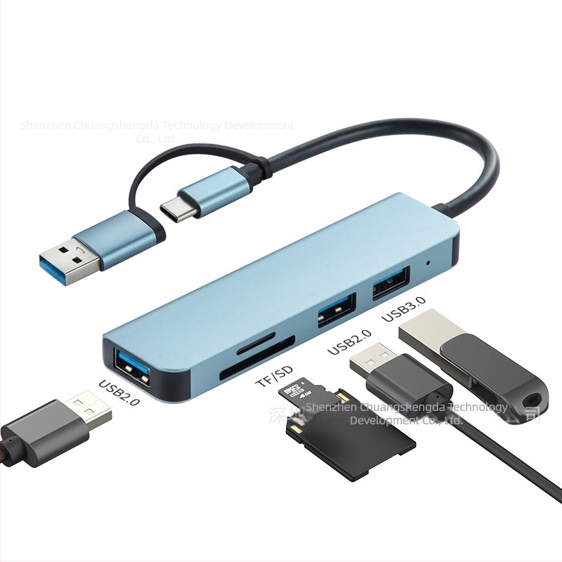 Type-C bővítő dokk 1–5 hubbal és kártyaolvasóval, USB-C interfész, 5GB átviteli sebesség