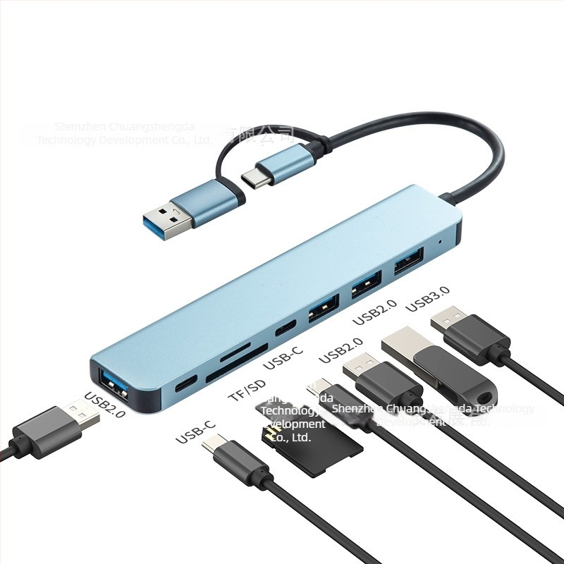Type-C bővítő dokk 1–5 hubbal és kártyaolvasóval, USB-C interfész, 5GB átviteli sebesség