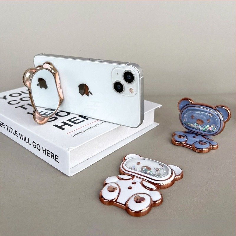 Asztali telefon-tartó karikatúra stílusú mosolygós medve designnal, műanyag anyag, forgó alap, testreszabás támogatott