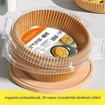 Sütőpapír air fryerhez – márka: Binyi; anyaga: nyersfa cellulóz; bevonat: szilikon; 36 g/m²; kategória: sütőpapír