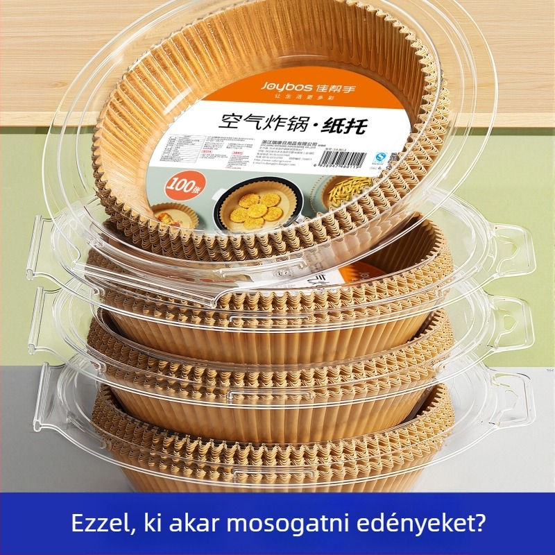 Sütőpapír air fryerhez – márka: Binyi; anyaga: nyersfa cellulóz; bevonat: szilikon; 36 g/m²; kategória: sütőpapír