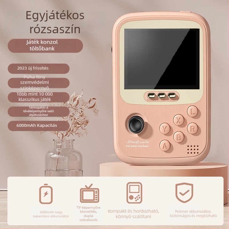 Zsebben tartható játékkonzol power bankkal, kettős joystick arcade, 2 játékos, modell Q19, TYPE-C, vezeték nélküli, PC-kompatibilis