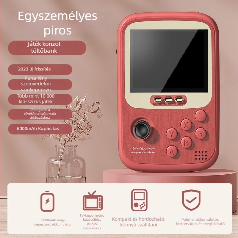 Zsebben tartható játékkonzol power bankkal, kettős joystick arcade, 2 játékos, modell Q19, TYPE-C, vezeték nélküli, PC-kompatibilis