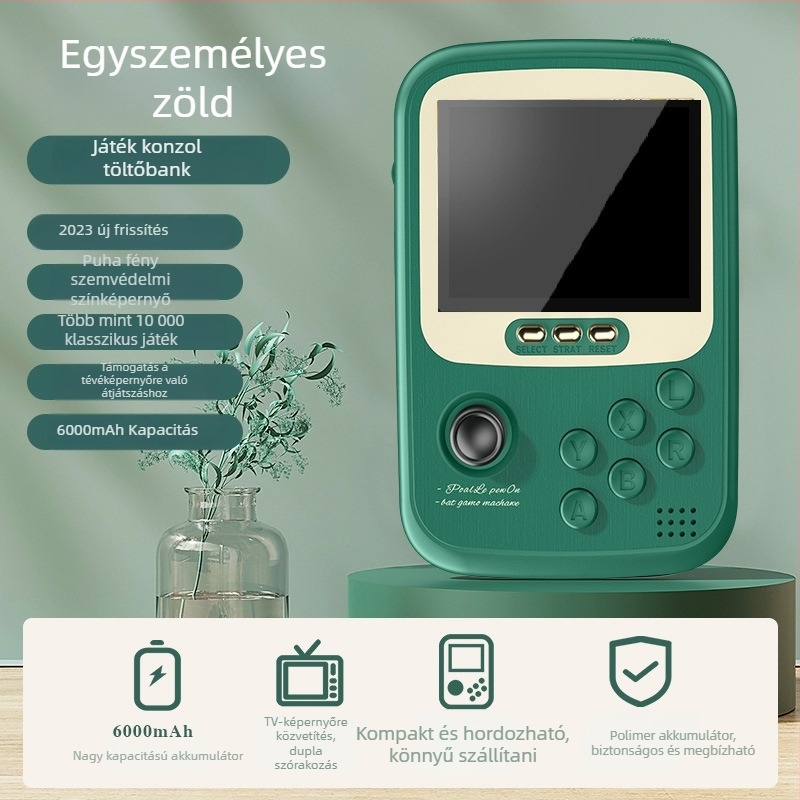 Zsebben tartható játékkonzol power bankkal, kettős joystick arcade, 2 játékos, modell Q19, TYPE-C, vezeték nélküli, PC-kompatibilis