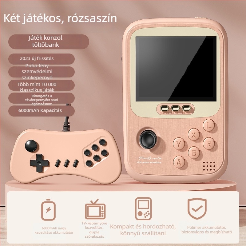 Zsebben tartható játékkonzol power bankkal, kettős joystick arcade, 2 játékos, modell Q19, TYPE-C, vezeték nélküli, PC-kompatibilis