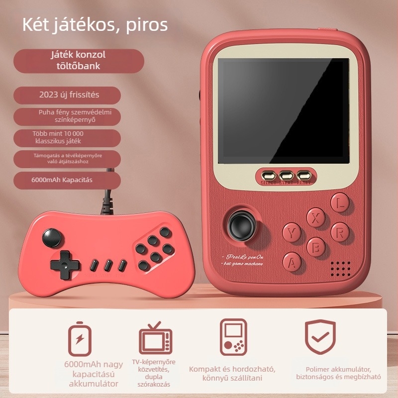 Zsebben tartható játékkonzol power bankkal, kettős joystick arcade, 2 játékos, modell Q19, TYPE-C, vezeték nélküli, PC-kompatibilis